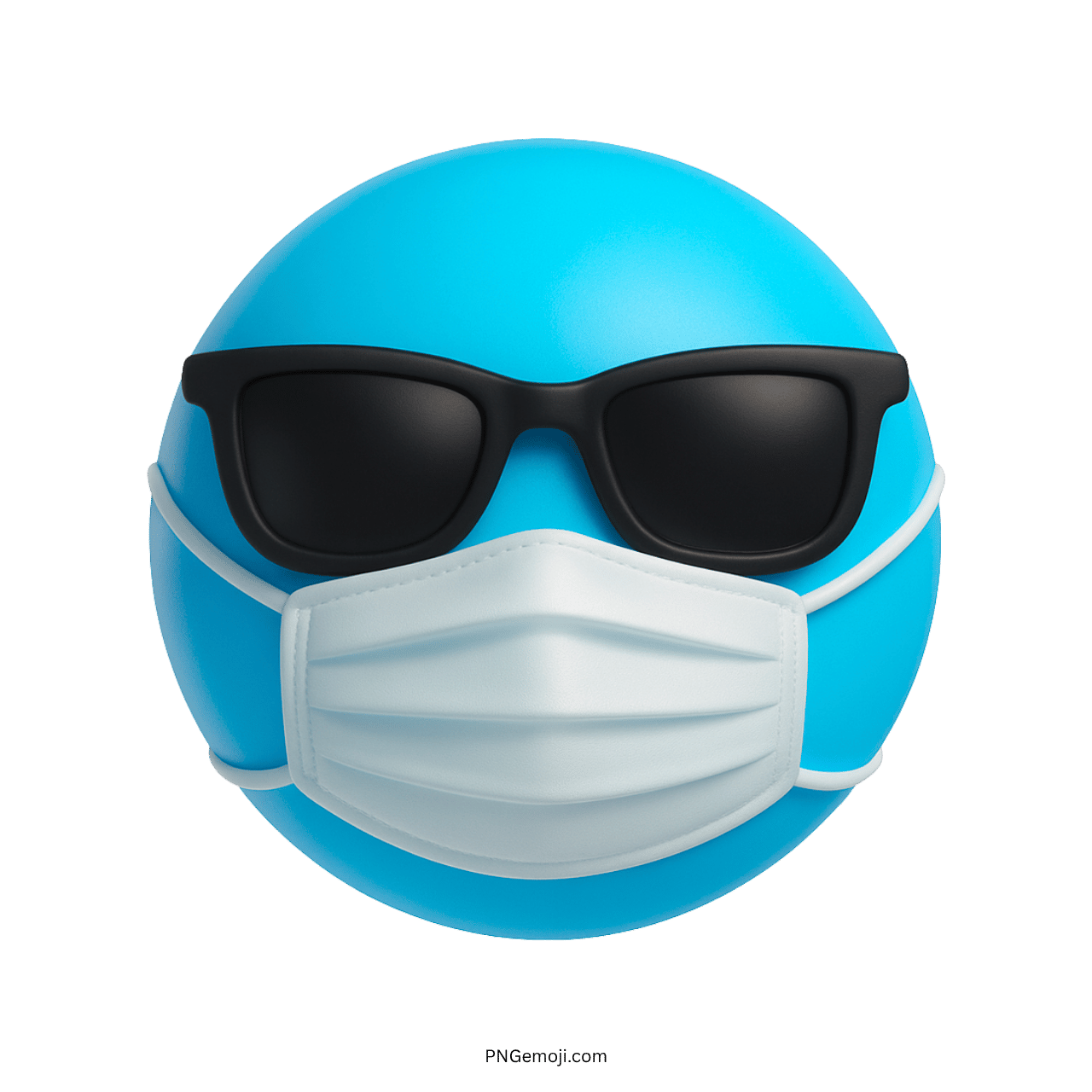 Blue emoji face with black sunglasses and white mask in cool stylish pose