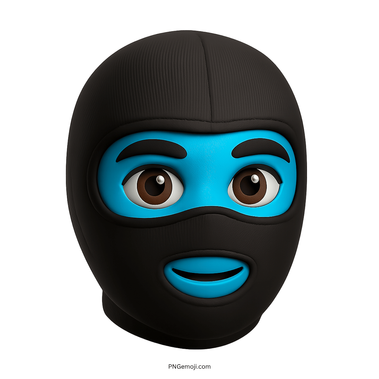 3D blue face ski mask emoji with bright eyes and a slight smiling look