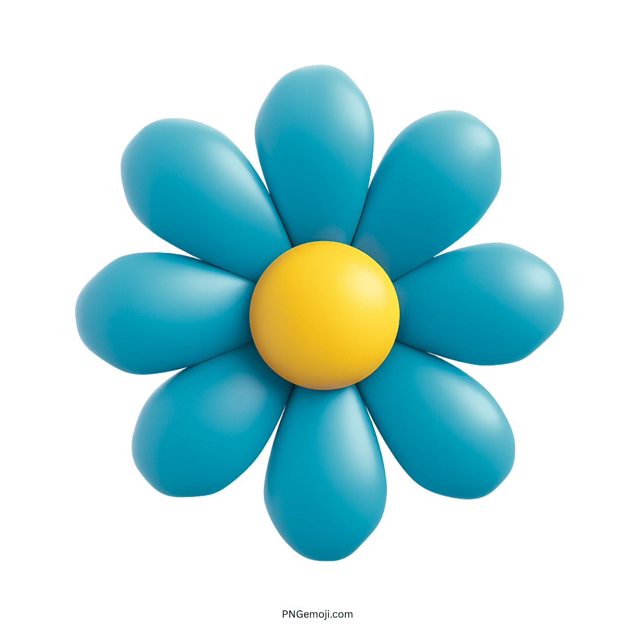 3D blue flower emoji with yellow center and soft petals, realistic design