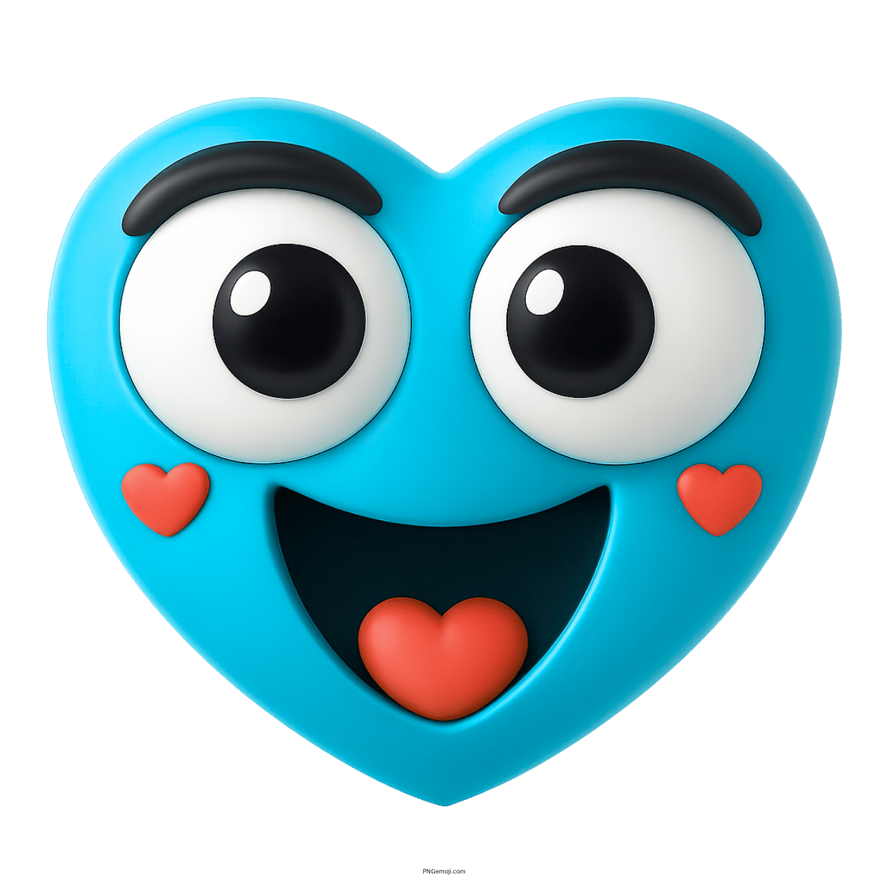 blue heart emoji with big cute eyes smiling with hearts expressing joyful love