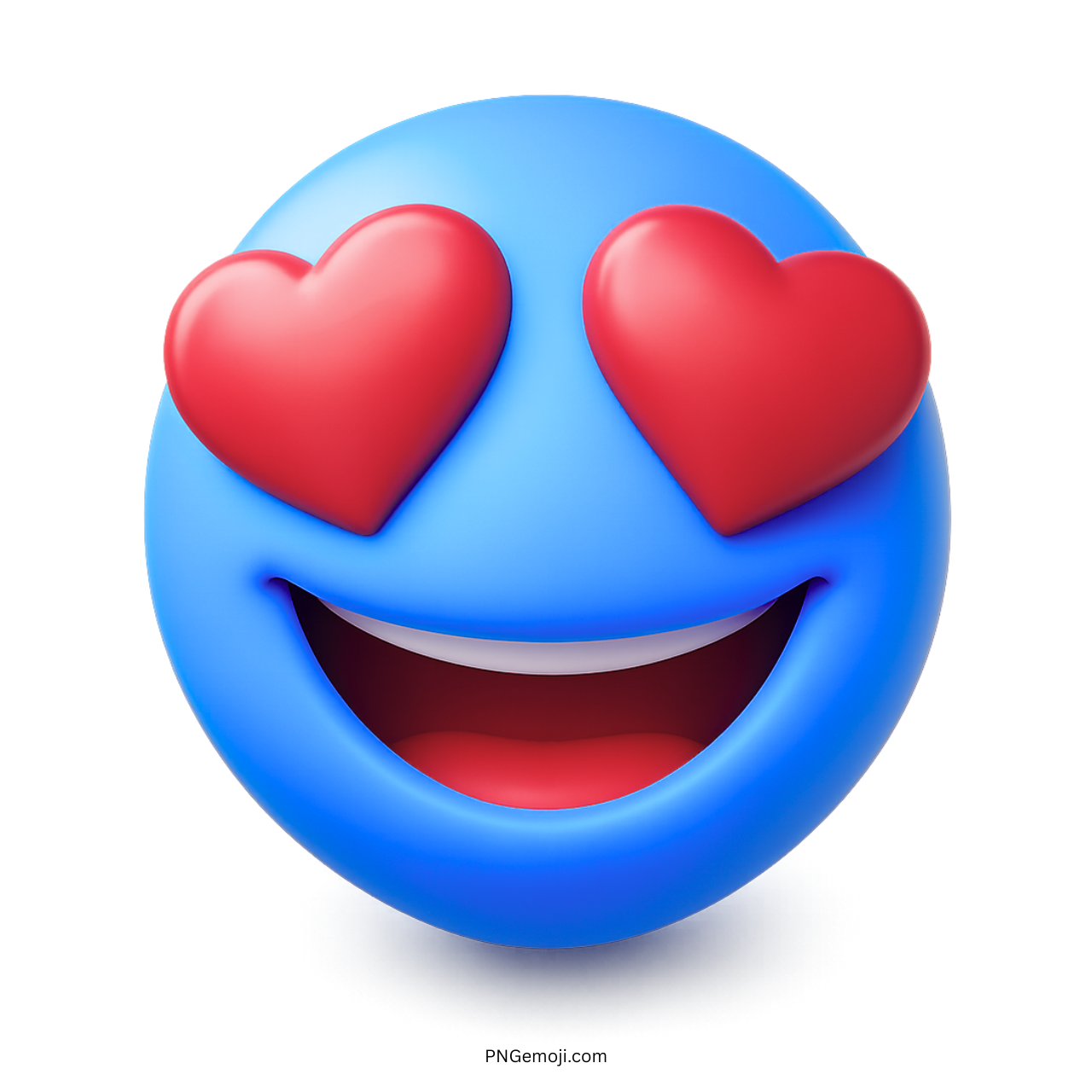 3D blue emoji with red heart eyes and joyful smile expressing love or admiration.