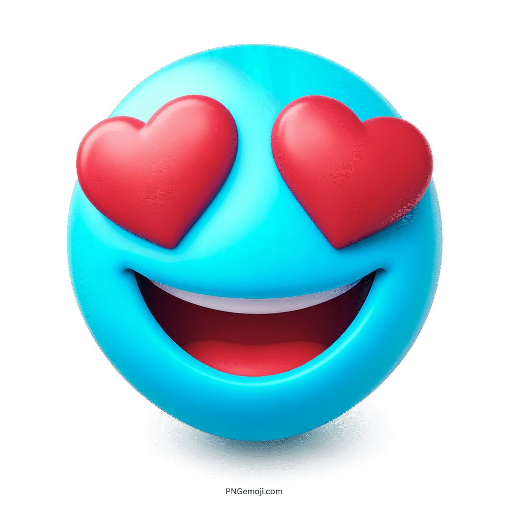 Bright blue 3D emoji with red heart eyes and smiling mouth expressing affection.
