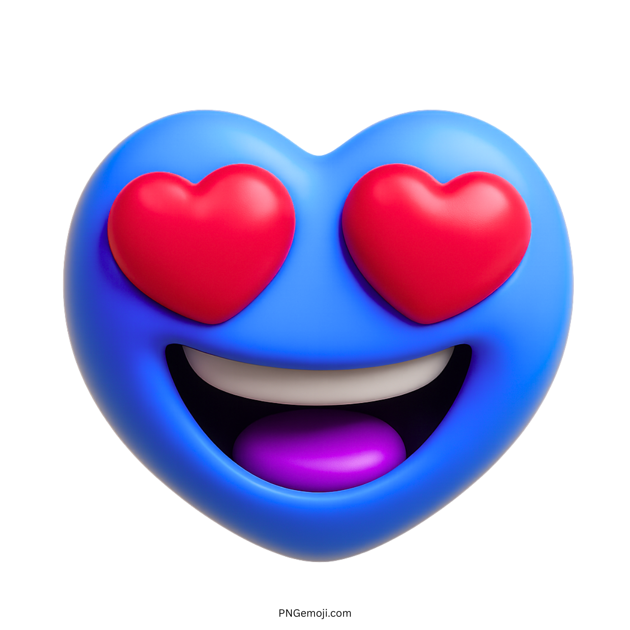 3D blue heart face emoji with red heart eyes and wide smiling mouth