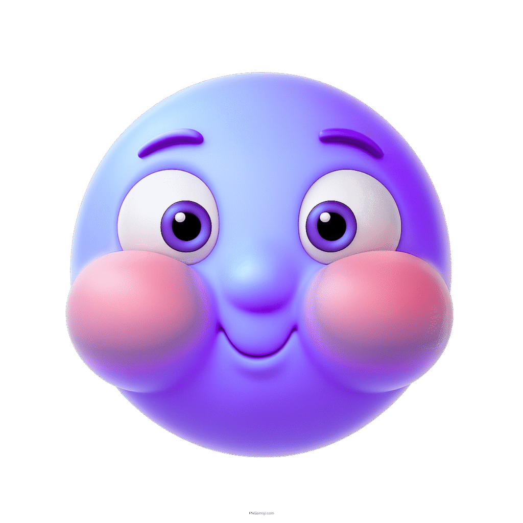 Blue emoji face puffed cheeks holding breath with innocent wide-eyed expression