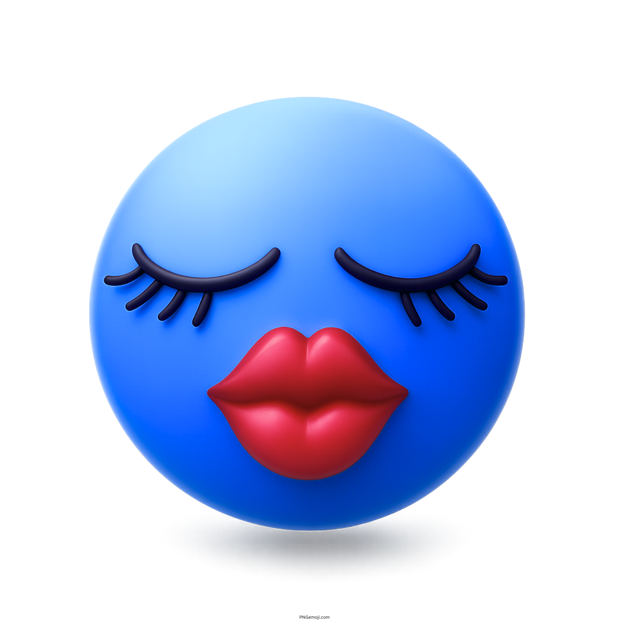 3D blue kissing girl emoji with red lips and closed eyes with eyelashes