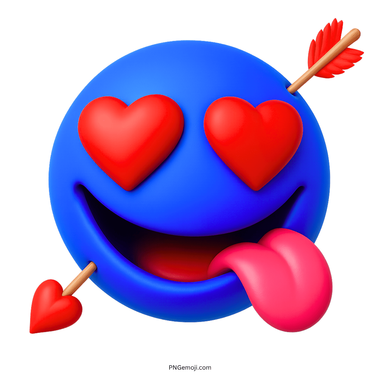 3D blue love heart emoji with red hearts and a playful tongue sticking out