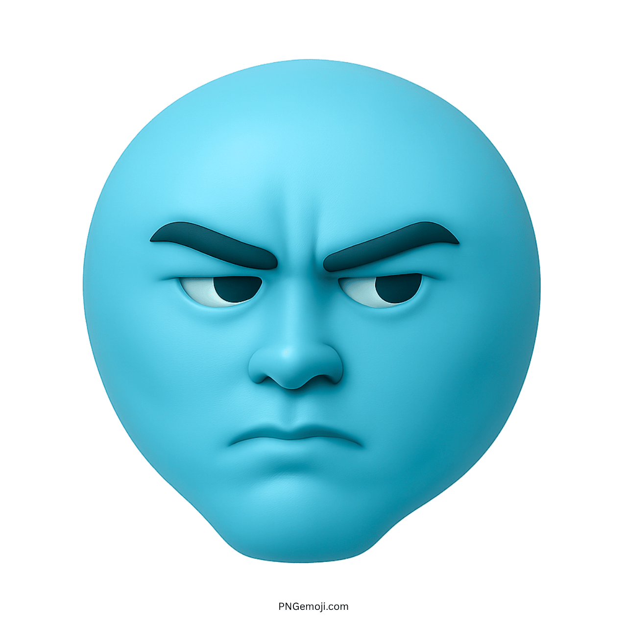3d blue mewing sigma face emoji with serious confident expression