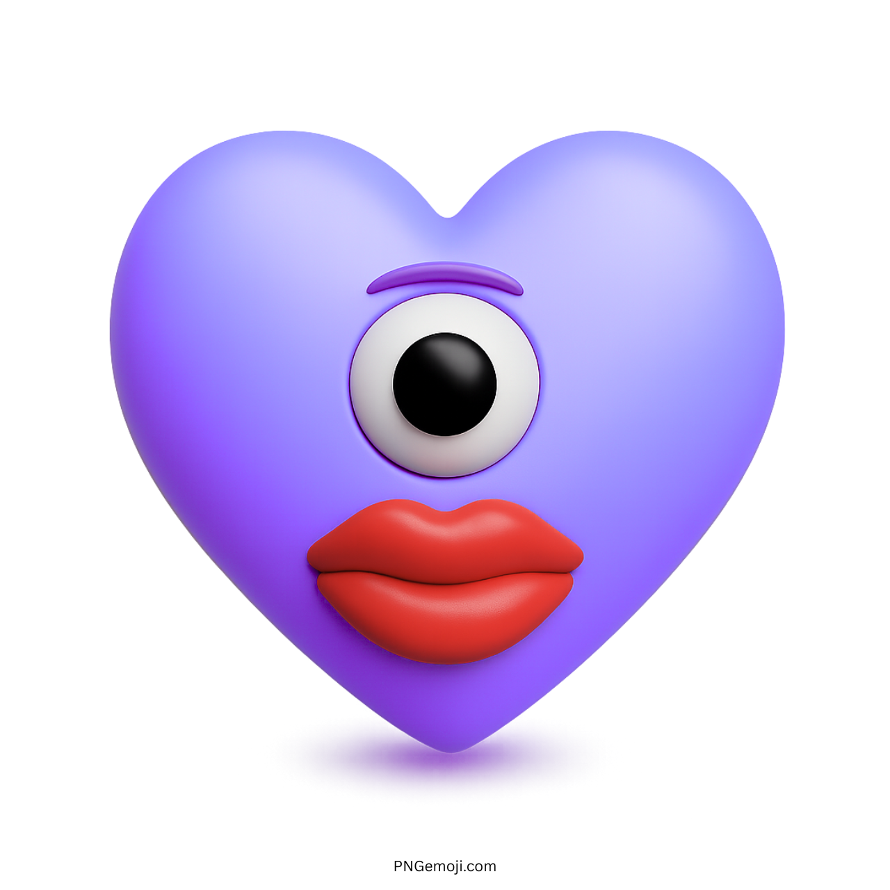 3D blue-purple heart emoji with one eye and red cartoon lips