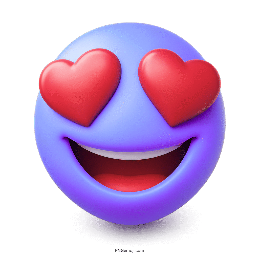 3D blue-purple emoji with red heart eyes and big smile expressing deep love.