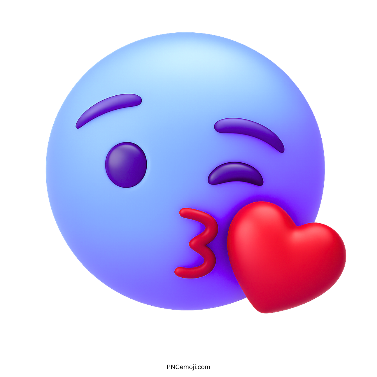 3D blue and purple emoji blowing kiss with red heart