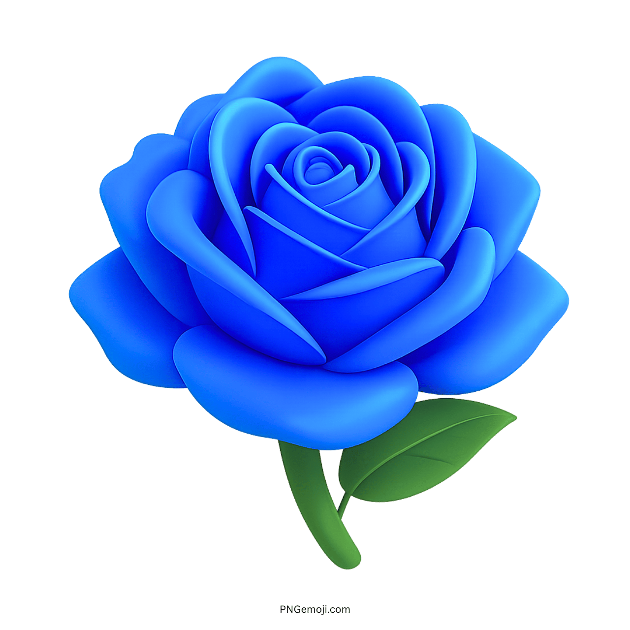 Blue 3D Rose PNG image with soft petals and green leaves