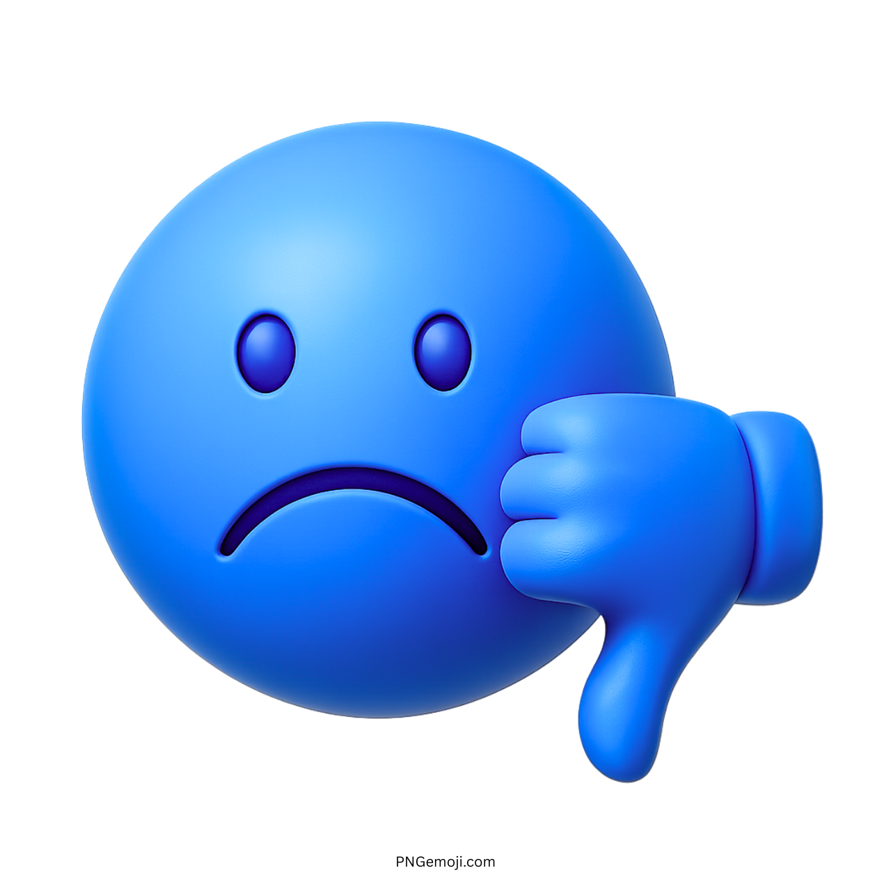 3D blue sad face emoji with thumbs down hand gesture expression