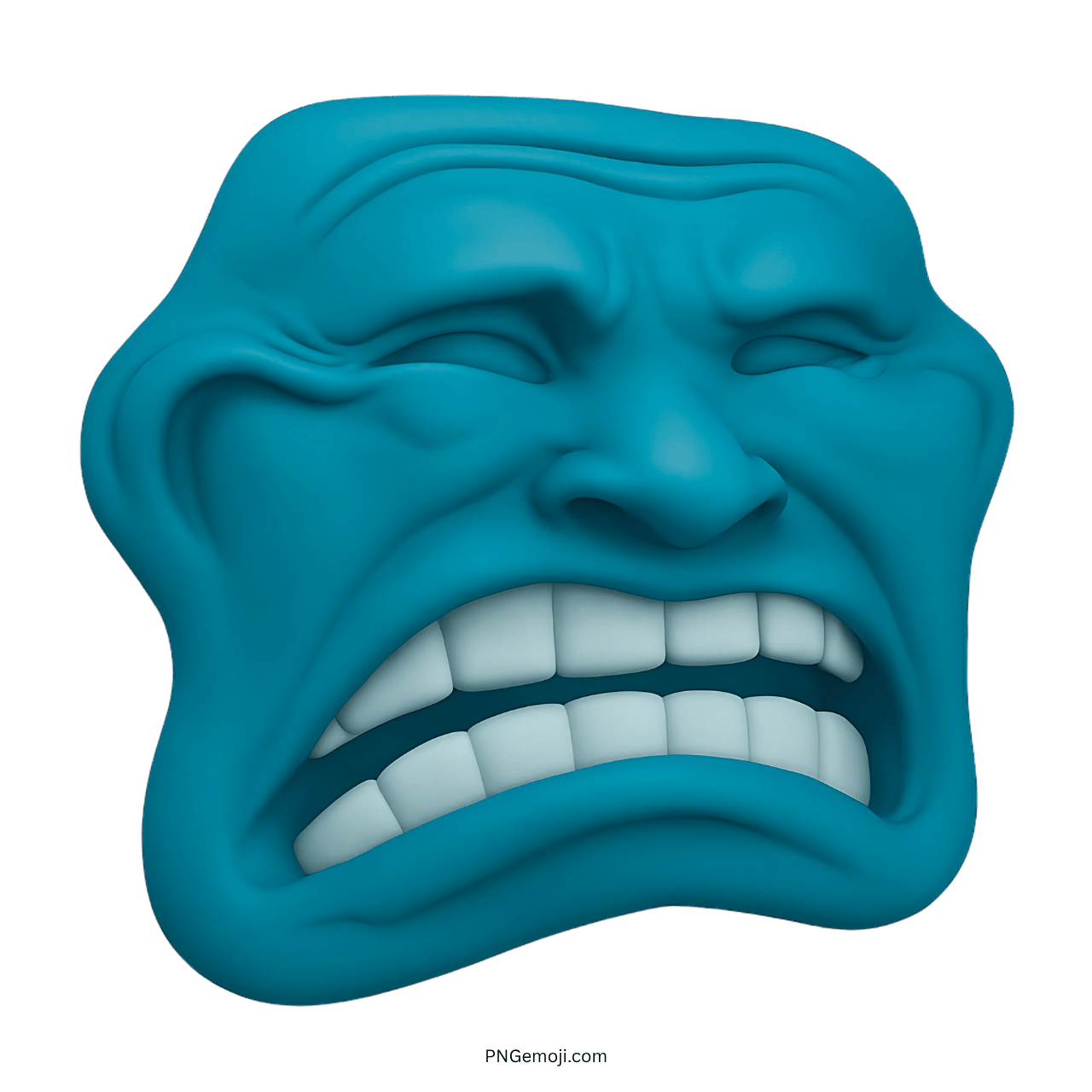 Blue sad troll face emoji showing a distressed grimace with clenched teeth.