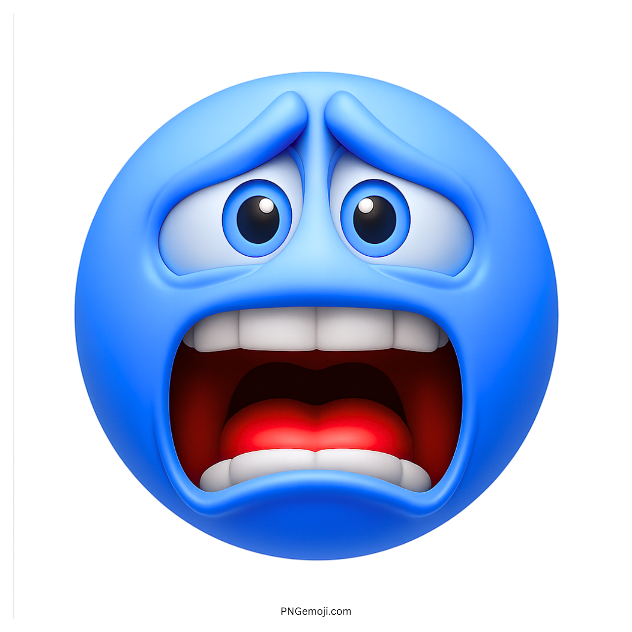 Blue scared emoji face showing fear, panic, anxiety, and emotional despair reaction