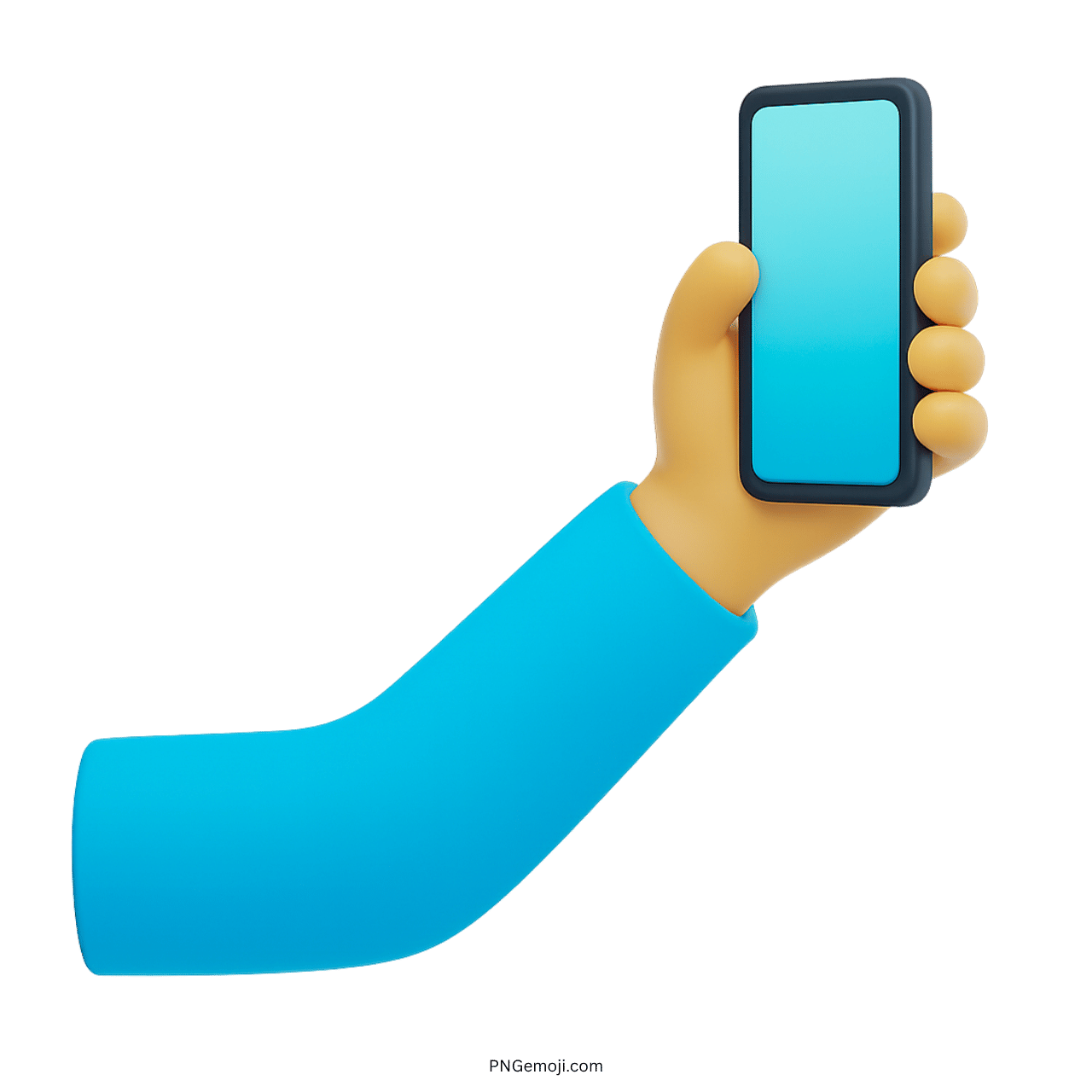 3D hand holding smartphone with blue sleeve for selfie emoji concept