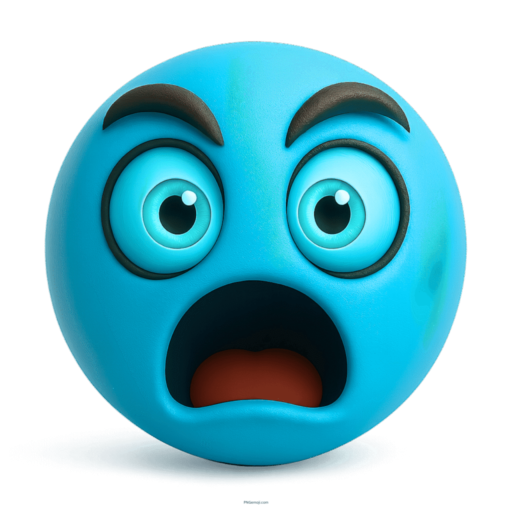 Blue shocked emoji with wide open mouth and bulging expressive eyes face