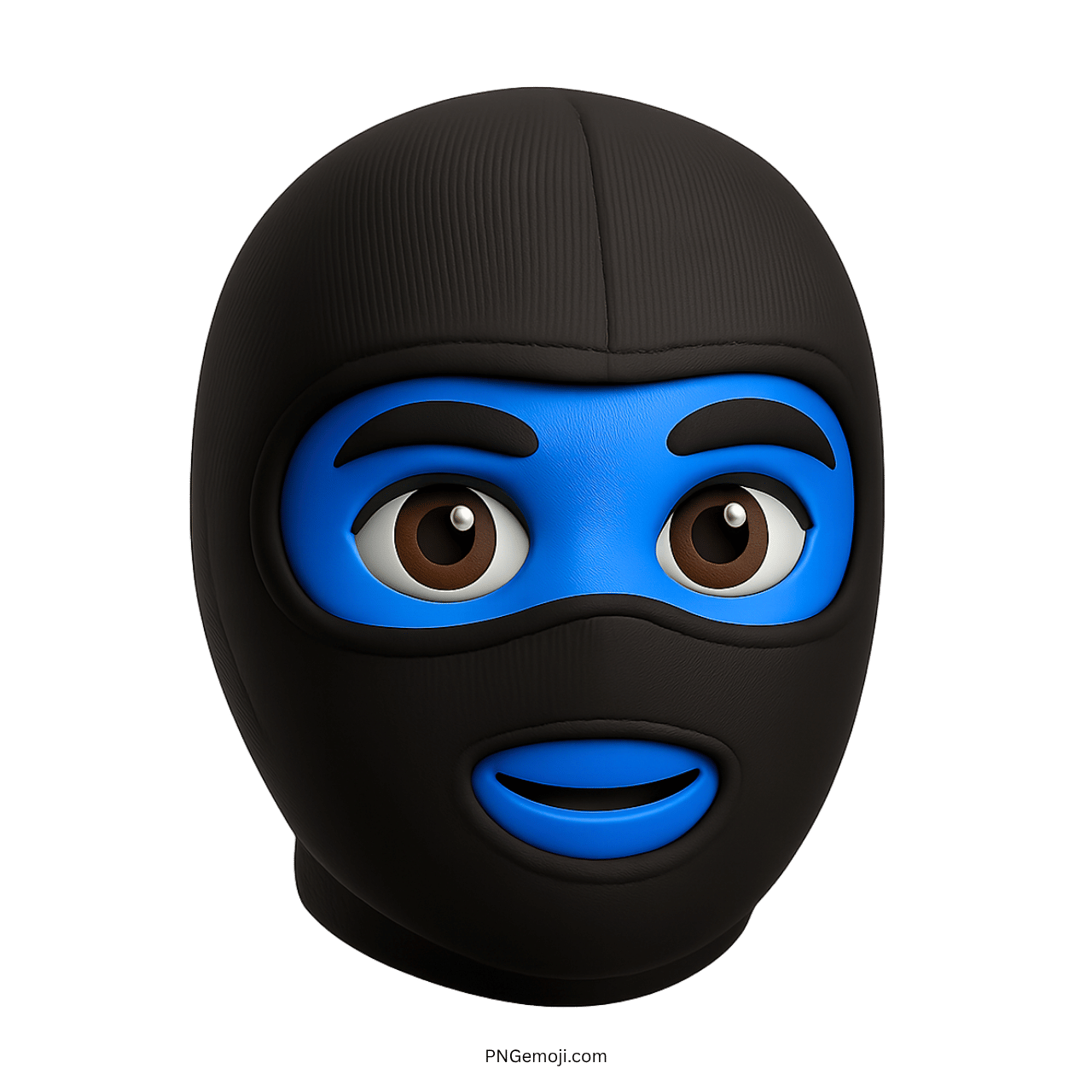 3D blue ski mask emoji with big cartoon eyes and cute smile