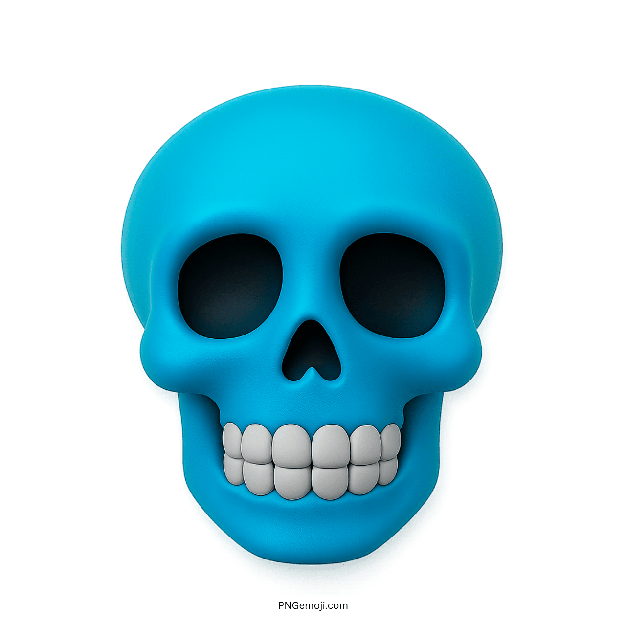 Blue 3D skull emoji with white teeth, cartoonish style for meme use.