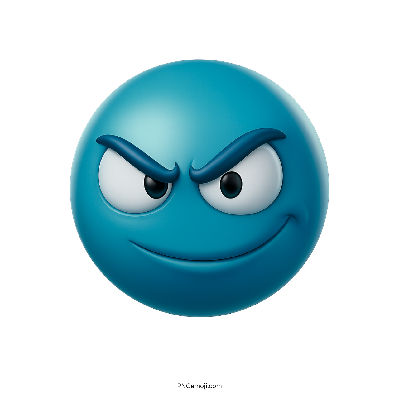 Blue 3D emoji with sly smirk and raised arched eyebrows facial expression