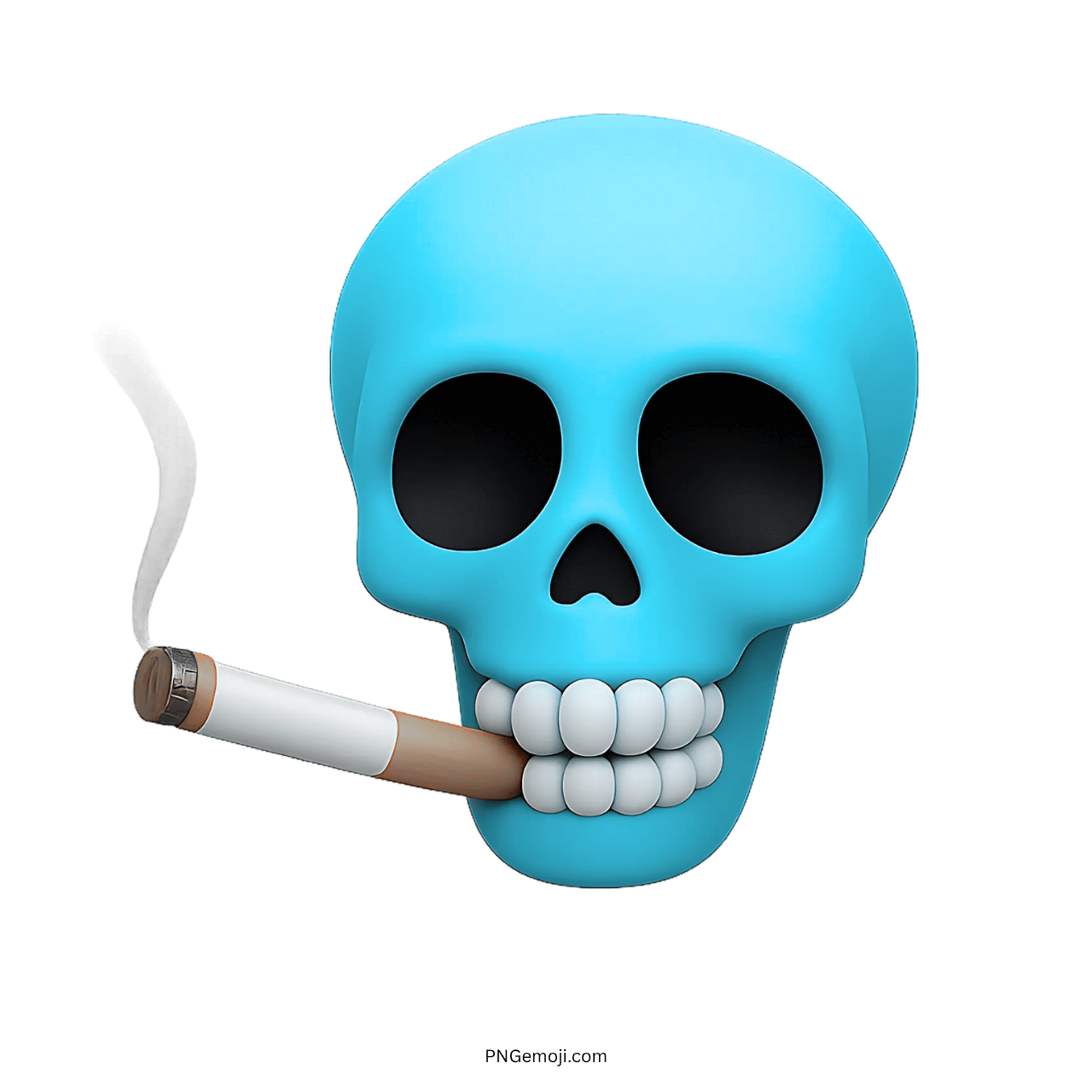 3D blue skull emoji smoking cigarette with hollow eyes and white teeth