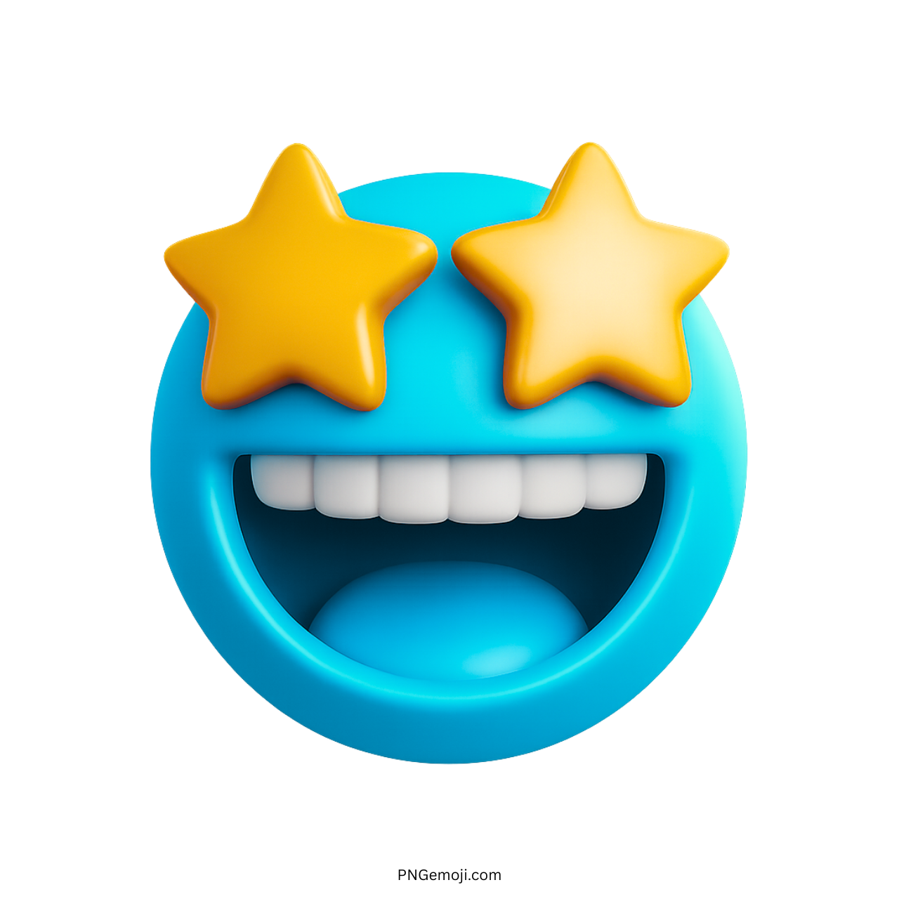 3D blue emoji with star-shaped eyes and wide happy open mouth