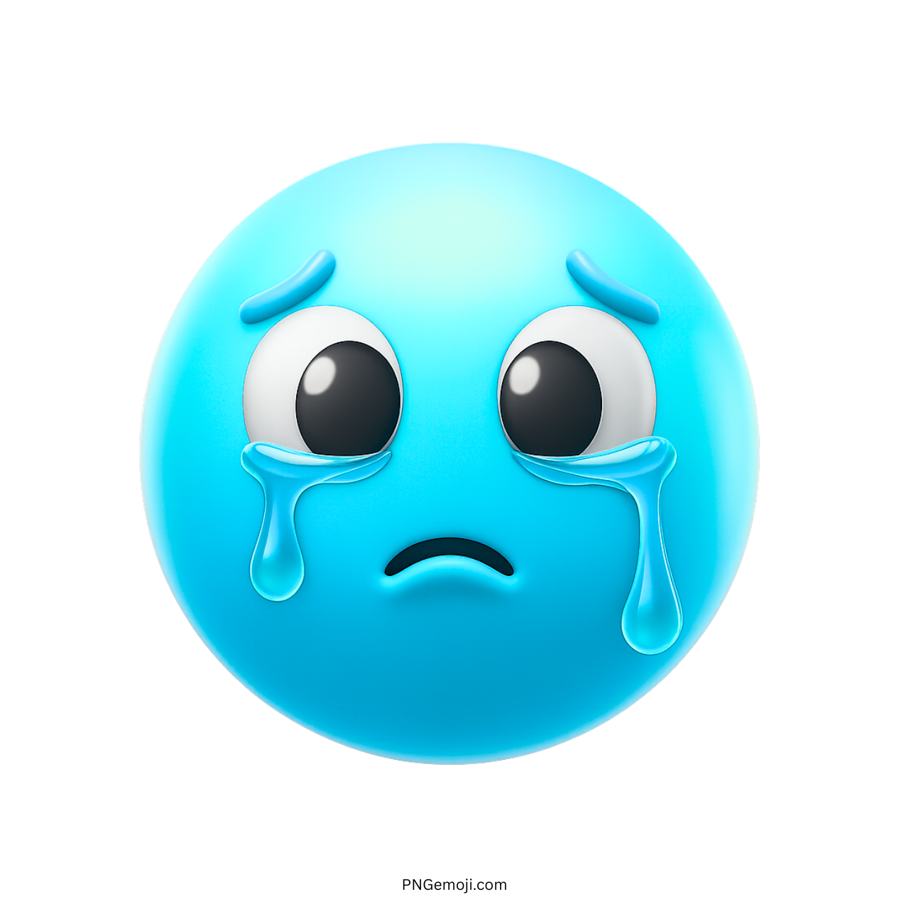 Blue sad emoji with teardrops and emotional expression of sorrow or heartbreak