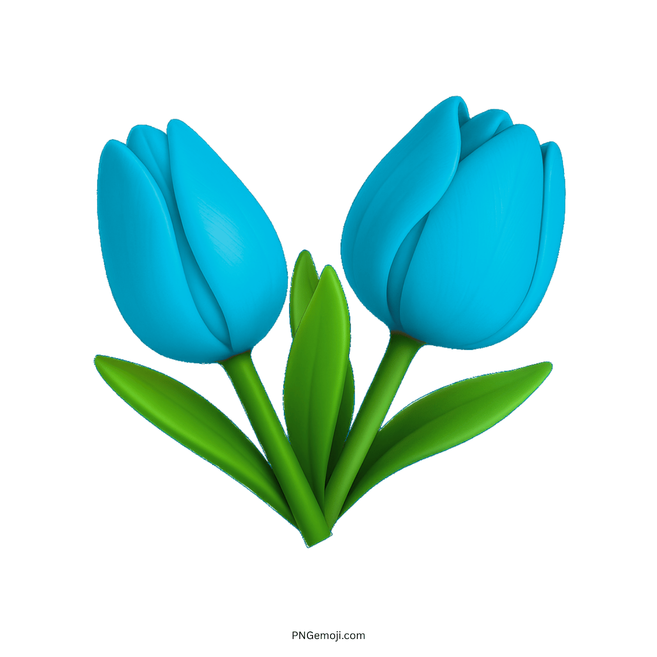 Blue tulip emoji with two flowers and green leaves.