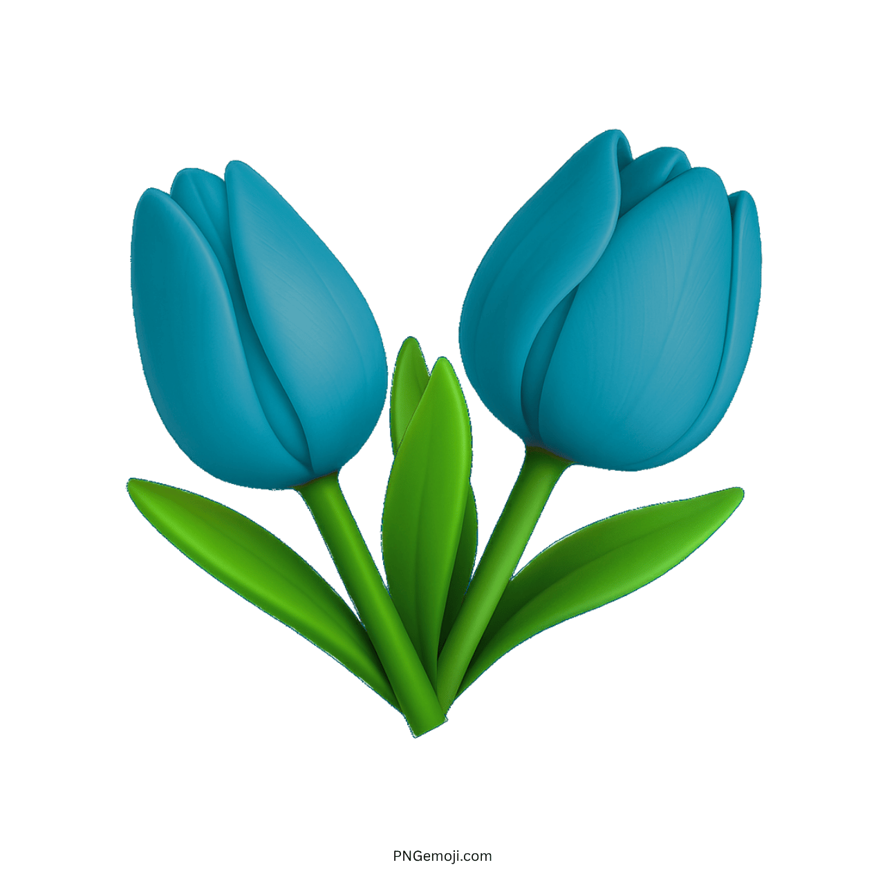 Vibrant blue tulips with green leaves emoji for decoration.