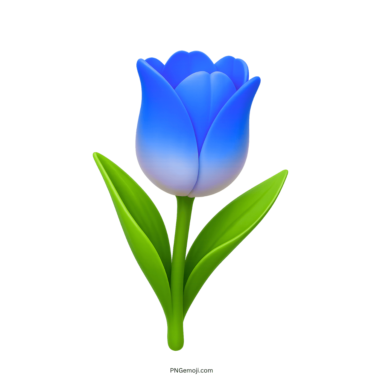 Blue Tulip Flower Emoji with Green Leaves PNG Image