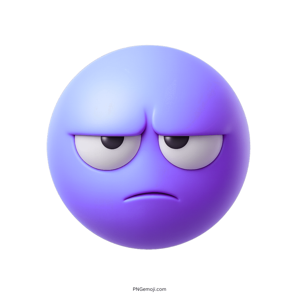 Blue unimpressed emoji with bored facial expression and drooping eyes in 3D style