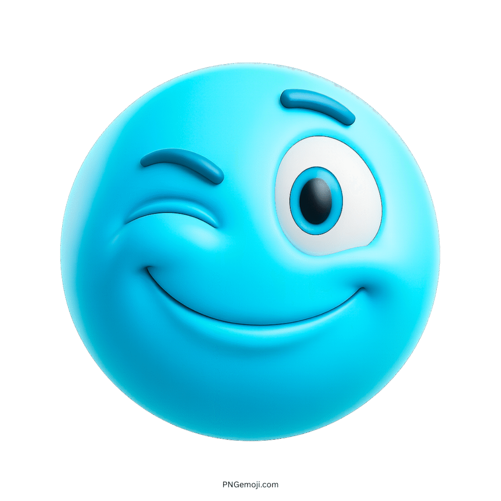 3D blue wink emoji with playful smirk and confident eye expression on face