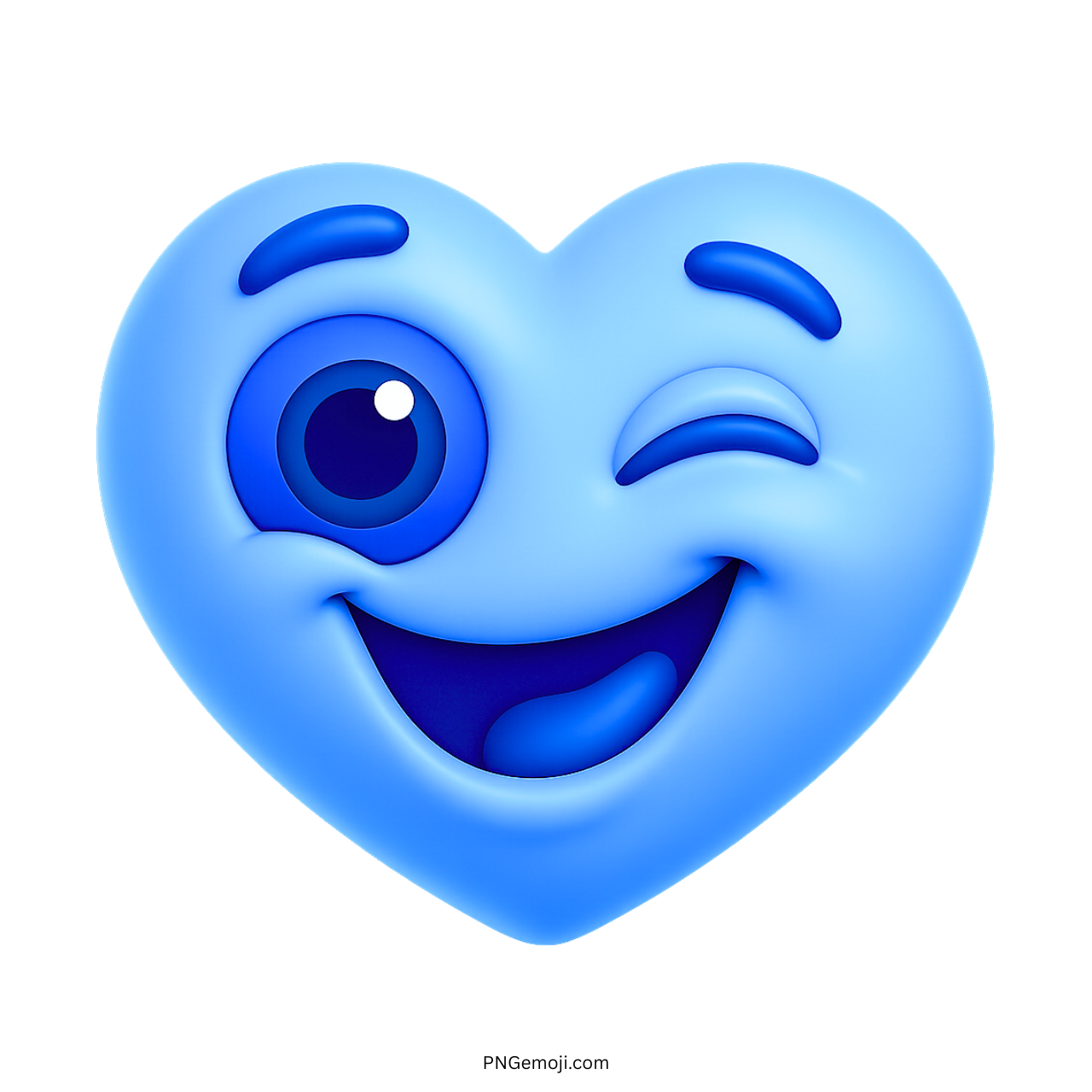 Blue 3D winking heart emoji with smiling face and raised eyebrow expression