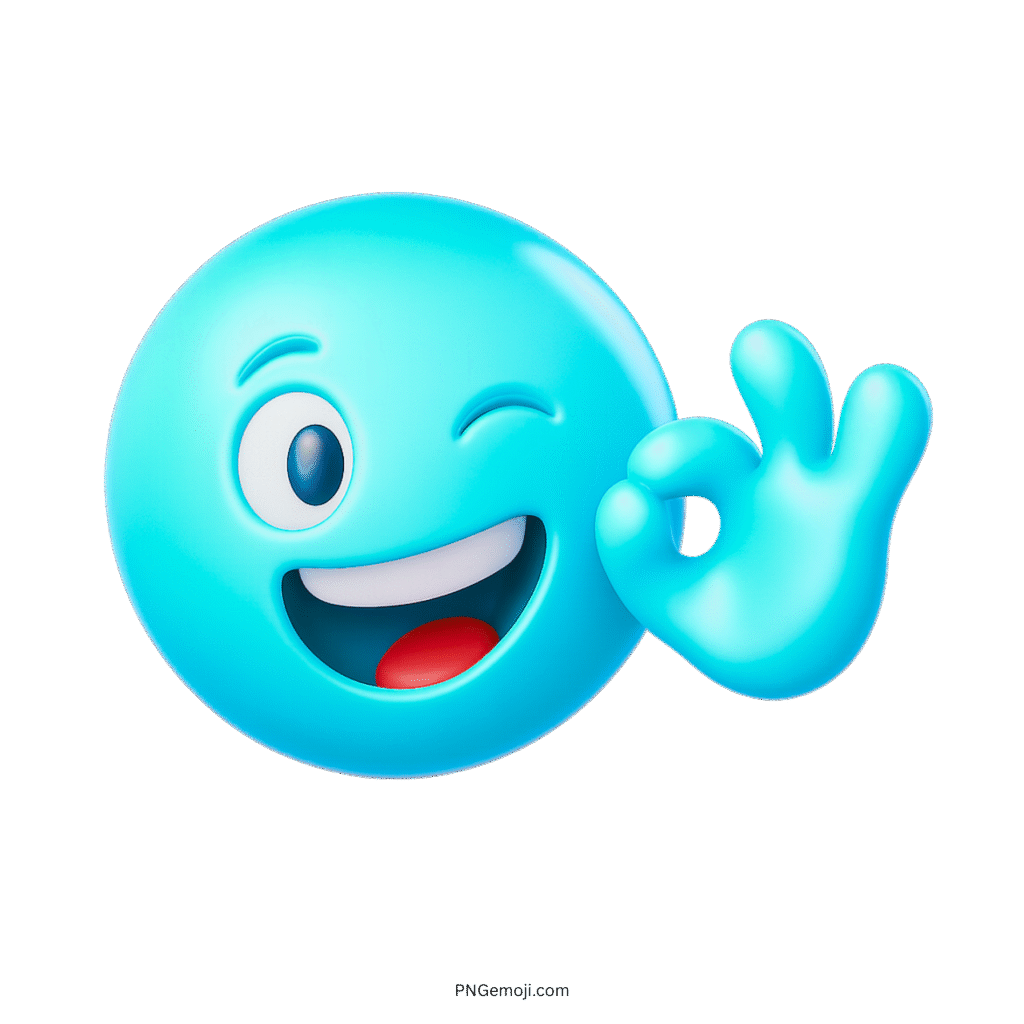 Blue 3D emoji winking and showing OK hand gesture with joyful expression