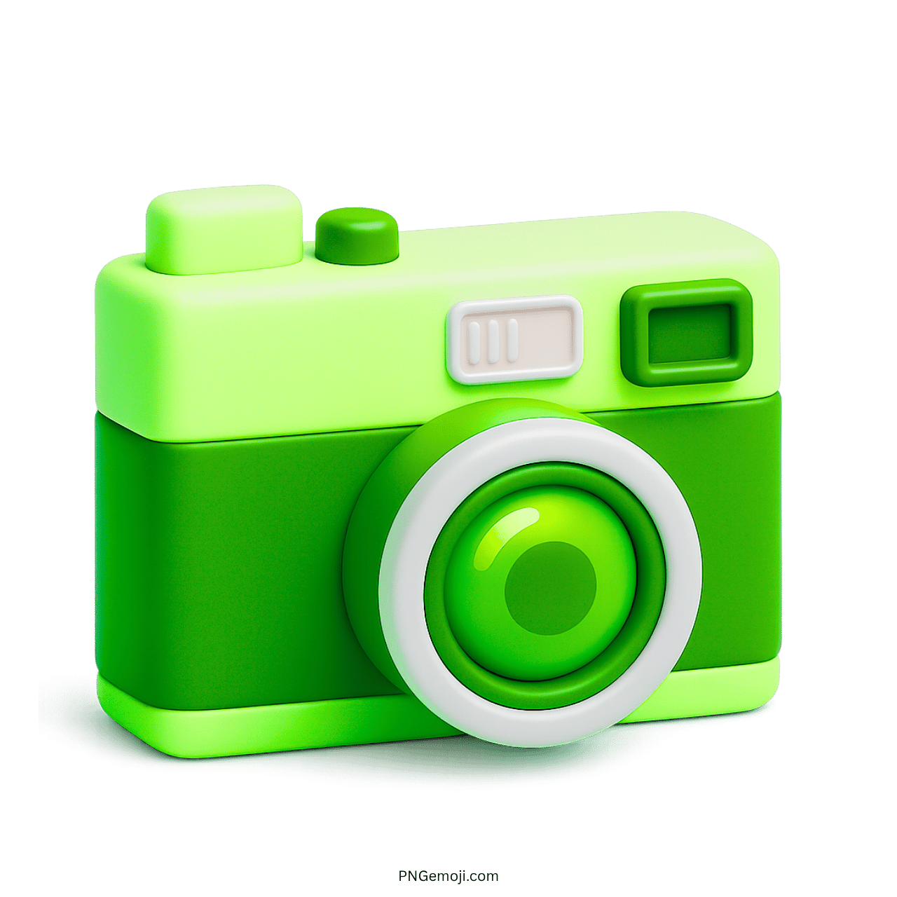 3D green cartoon-style camera emoji with large lens and transparent background