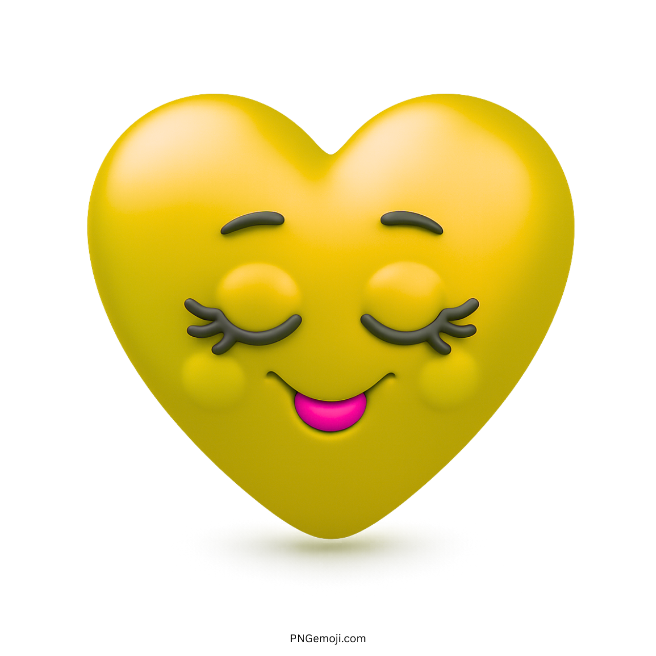 Cheerful yellow heart emoji with closed eyes, blushing cheeks, and smiling mouth