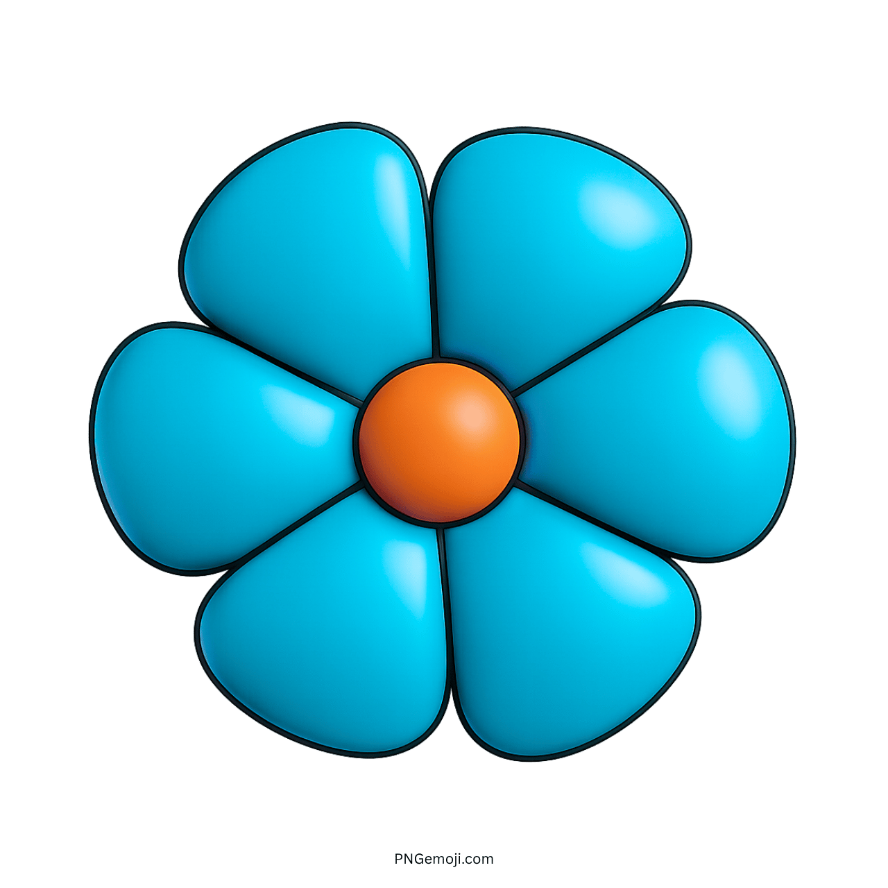 Cartoon blue flower with orange center on transparent background
