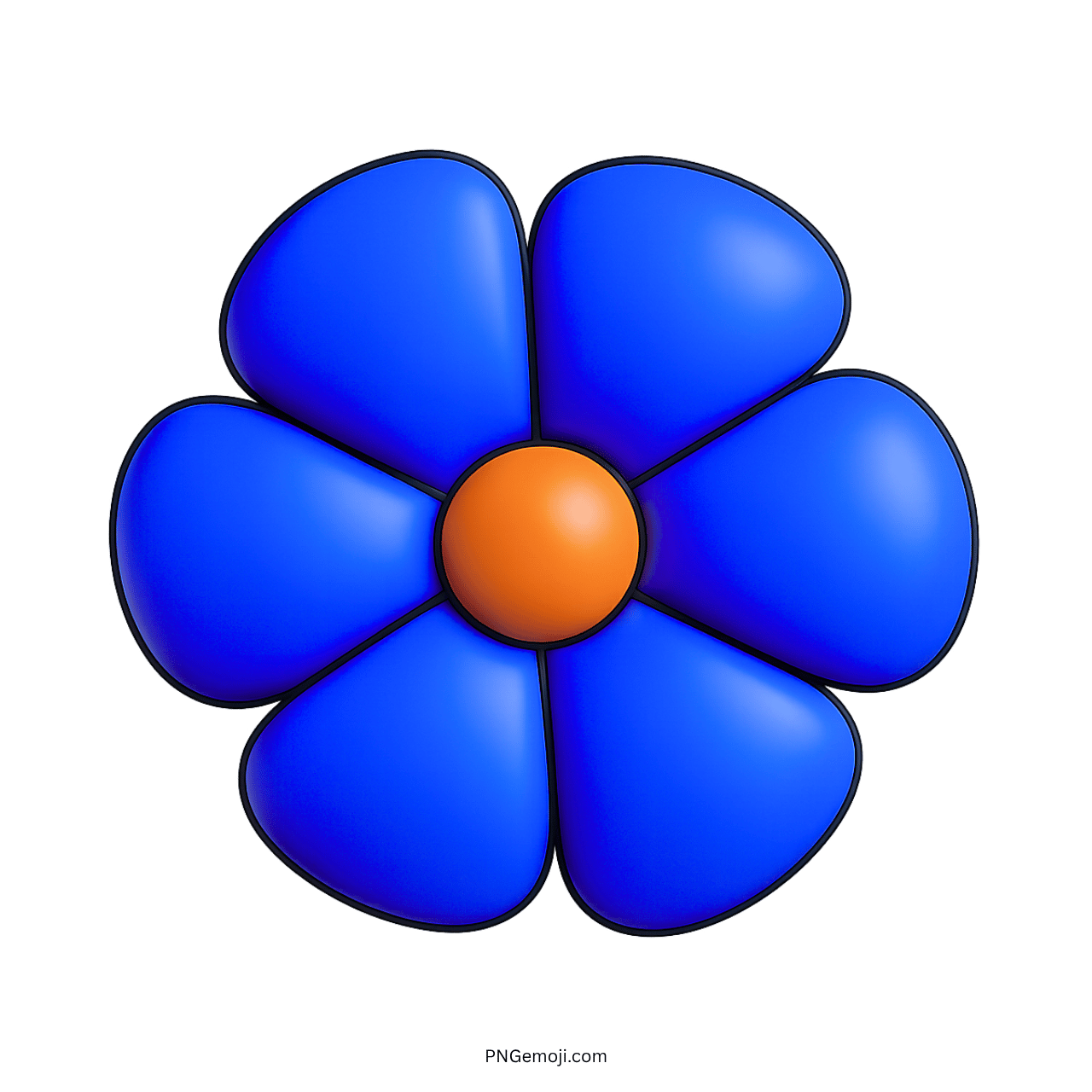 Cartoon blue flower with orange center on transparent background