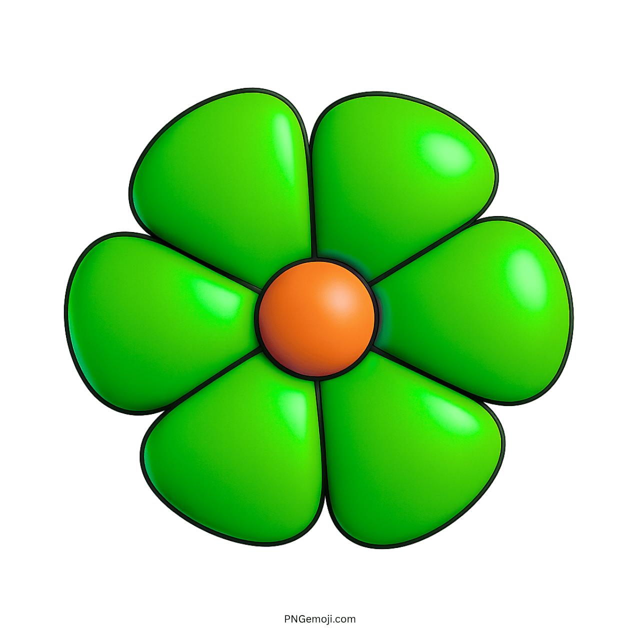 Cartoon green flower with orange center on transparent background