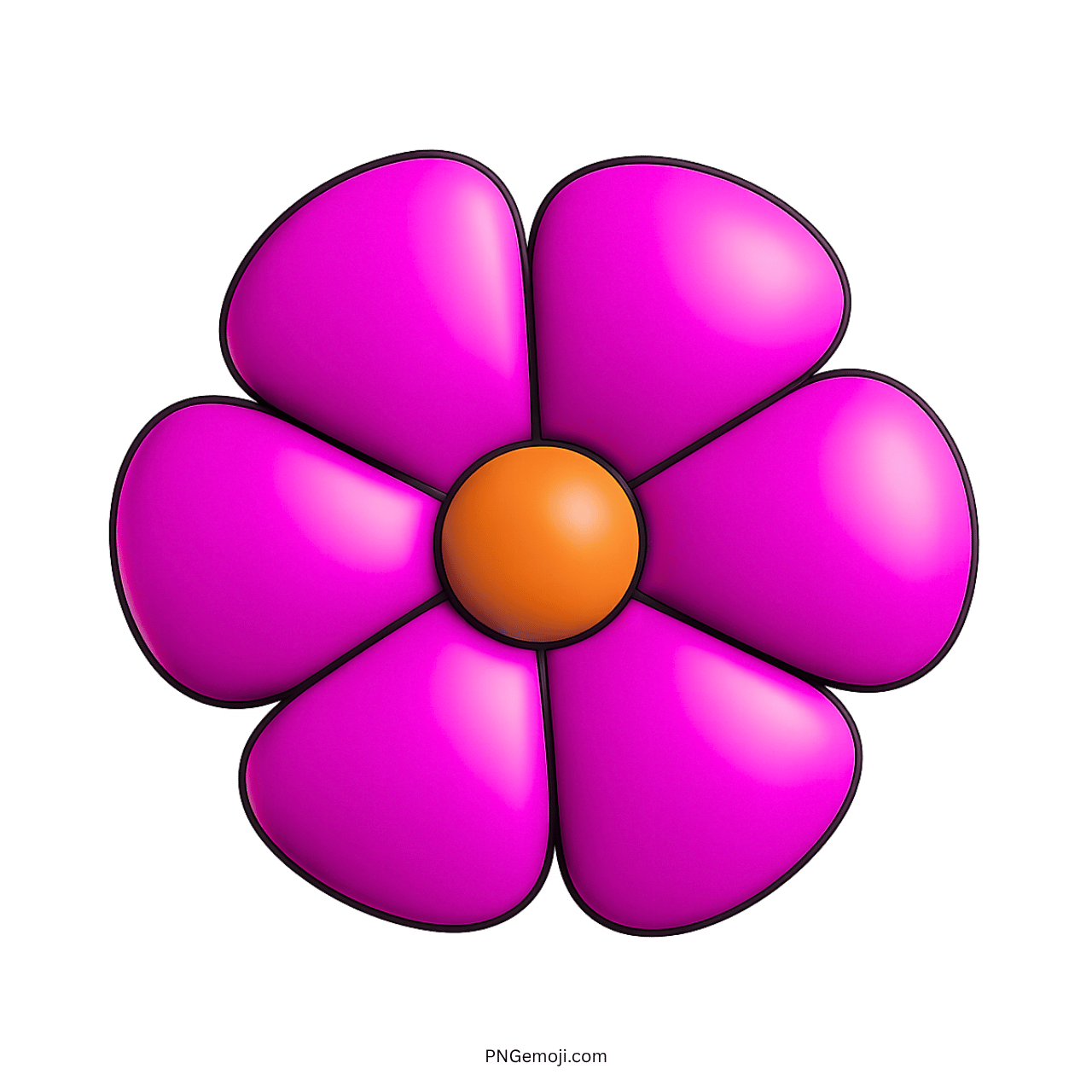 Cartoon pink flower with orange center on transparent background
