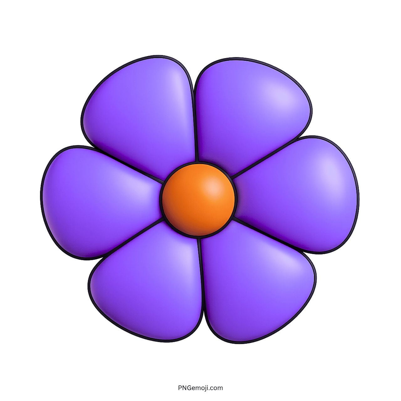 Cartoon purple flower with orange center on transparent background