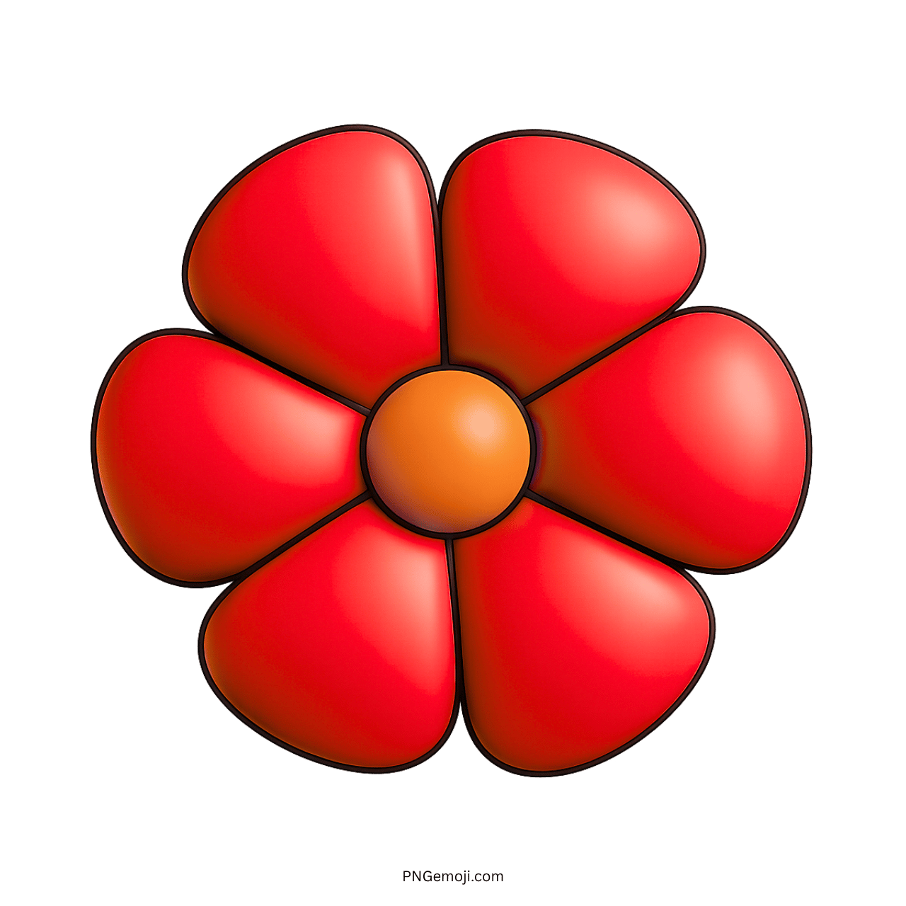 Cartoon red flower with orange center on transparent background