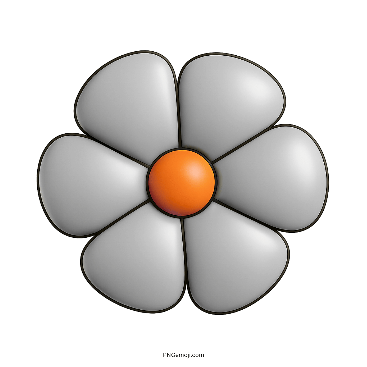 Cartoon white flower with orange center on transparent background