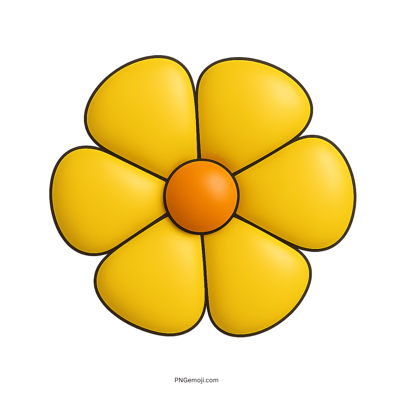 Cartoon yellow flower with orange center on transparent background