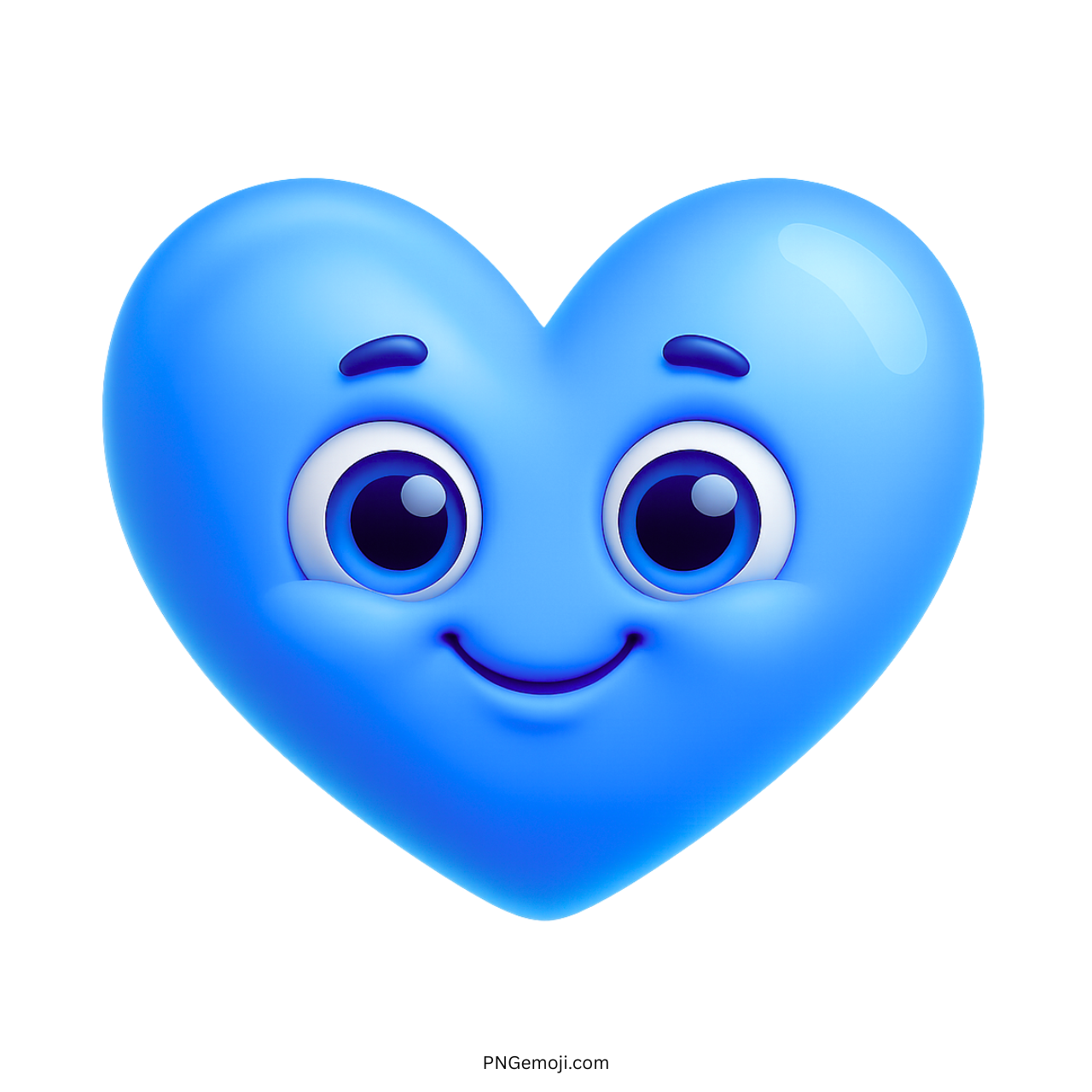 Cheerful blue heart emoji with cute smile and big expressive cartoon eyes