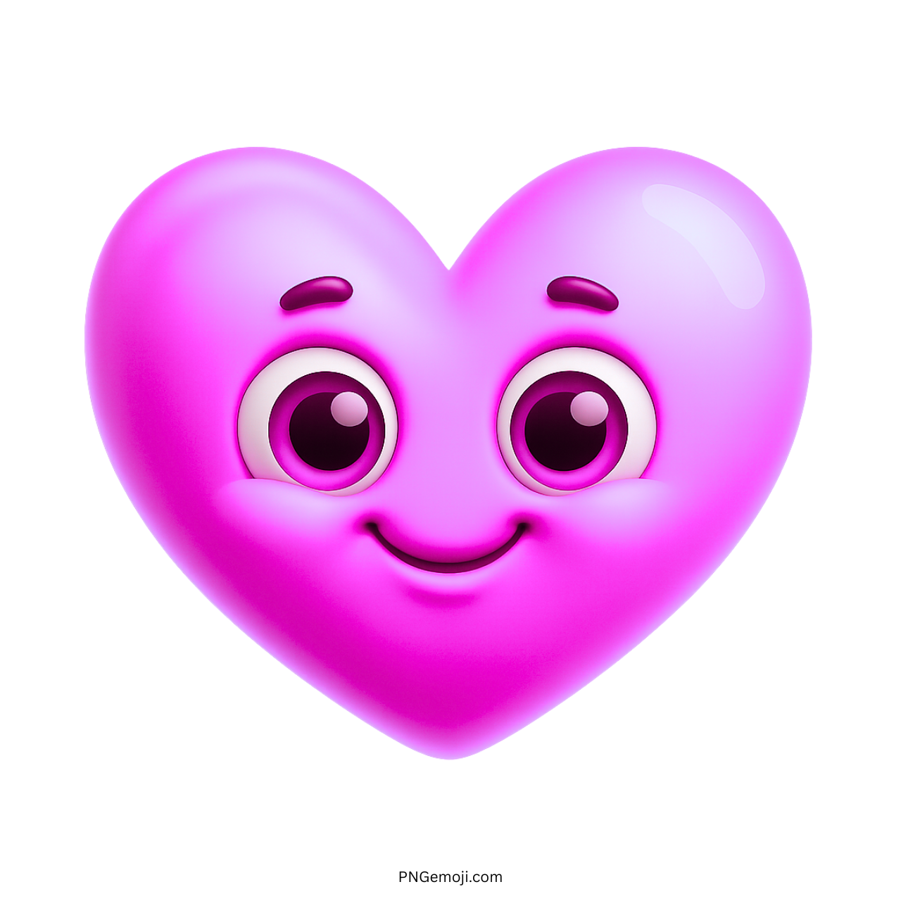 Cheerful pink heart emoji with smiling face and adorable big glossy eyes