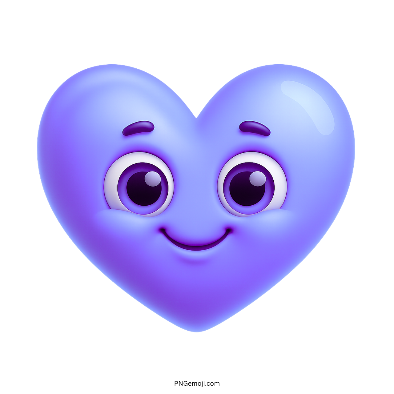Cheerful purple heart emoji with sweet expression and glossy cartoon-style eyes