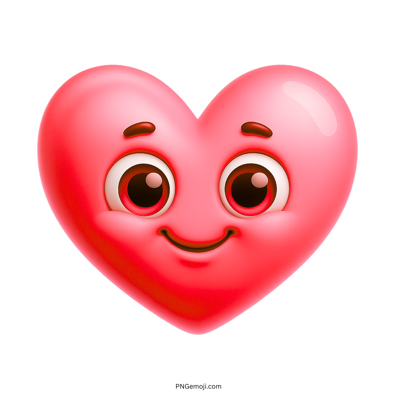 Cheerful red heart emoji with smiling face and big lovable cartoon-style eyes