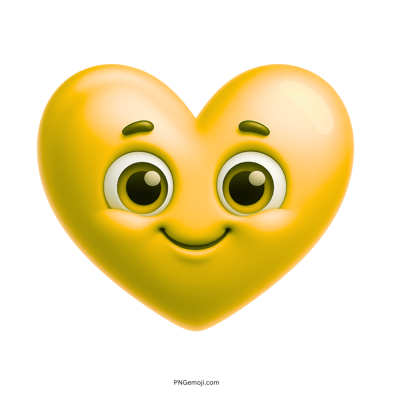 Cheerful yellow heart emoji with smiling face and bright expressive cartoon eyes
