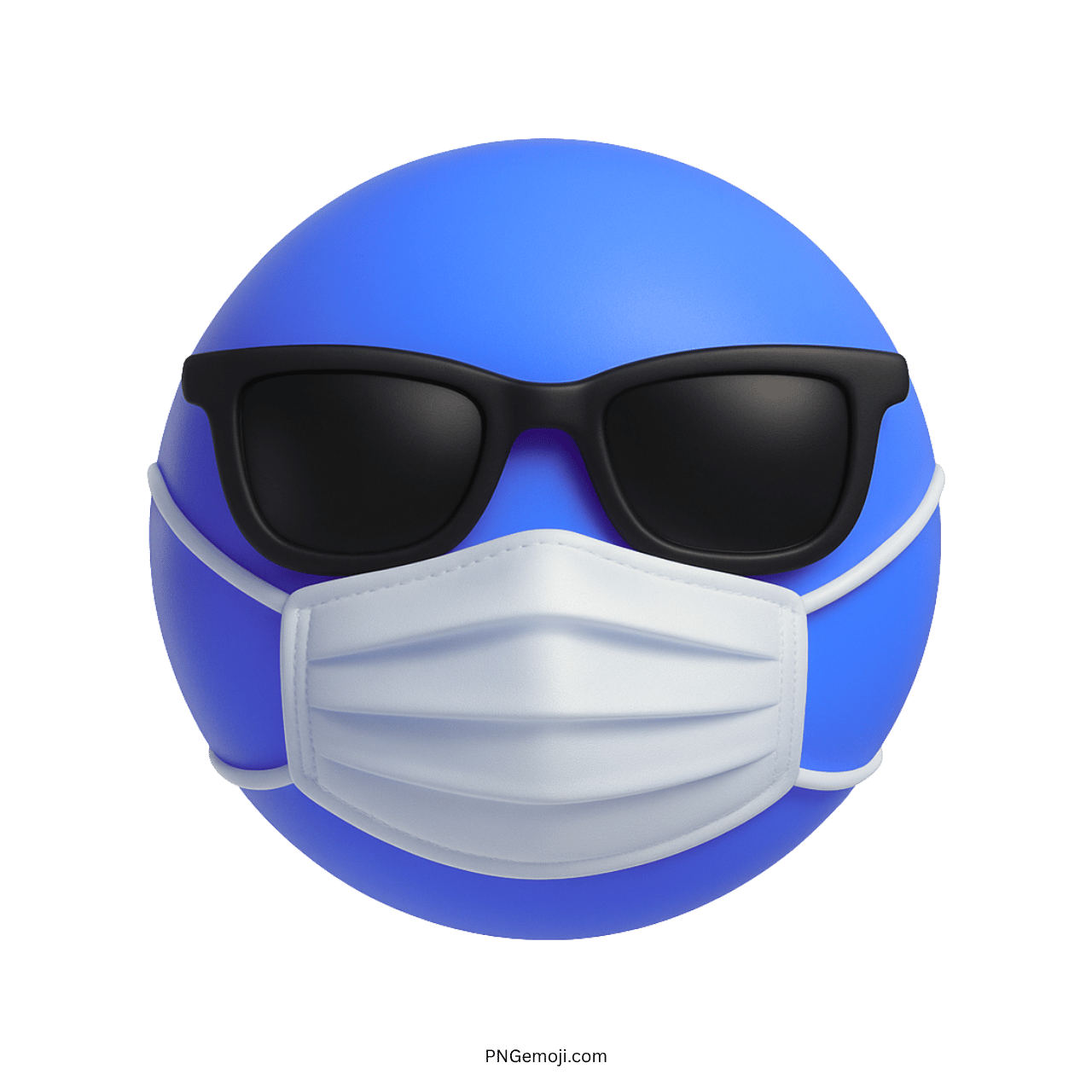 Blue emoji wearing black sunglasses and white face mask with cool attitude PNG