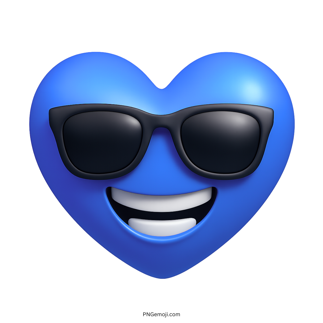 Cool blue heart emoji wearing black sunglasses and smiling with white teeth